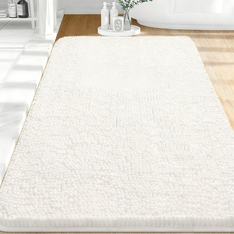 Tapis de bain doux en chenille absorbante 36 po x 24 po, Ivoire ivoire