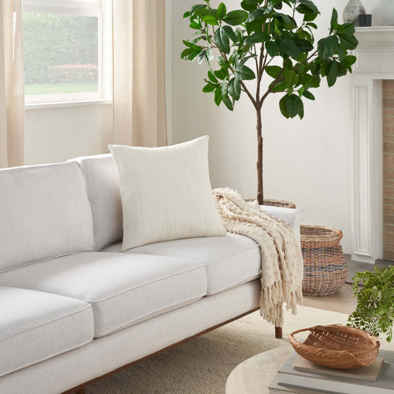 EE255-018018 100% Cotton Throw Square Pillow Cover, Ivory