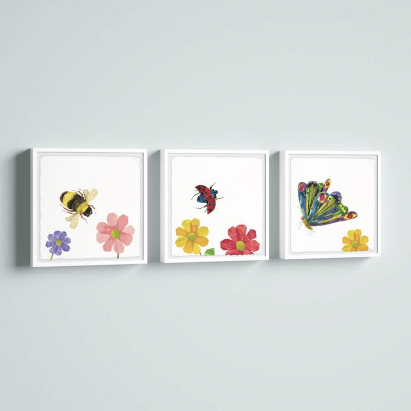 Friendly Insects 3- Piece Set Framed Art, 18" H x 18" W x 1.5" D