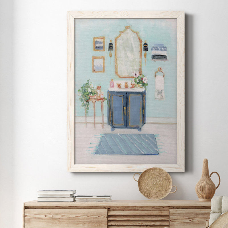 «Blue Bath II», peinture sur toile encadrée, H 20 po x l 17 po x P 1,5 po, Blanc