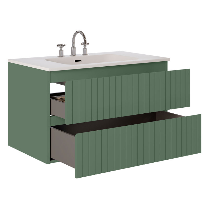 Meuble-lavabo simple flottant cannelé 36 po Atharv, Vert forêt, L 36 po