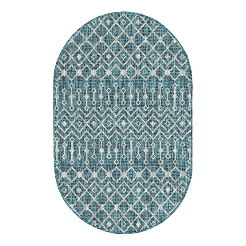 Tapis intérieur / extérieur bleu / gris Harlee, Ovale 3 pi 3 po x 5 pi 3 po