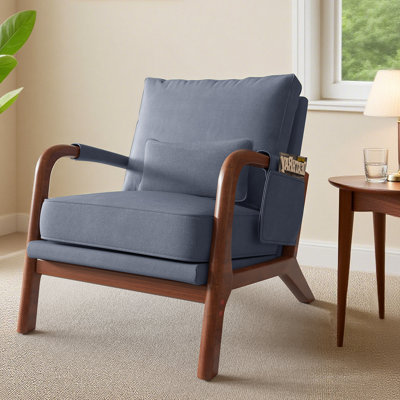Chaise d'appoint rembourrée en bois massif avec coussin et sac de rangement Mid Century