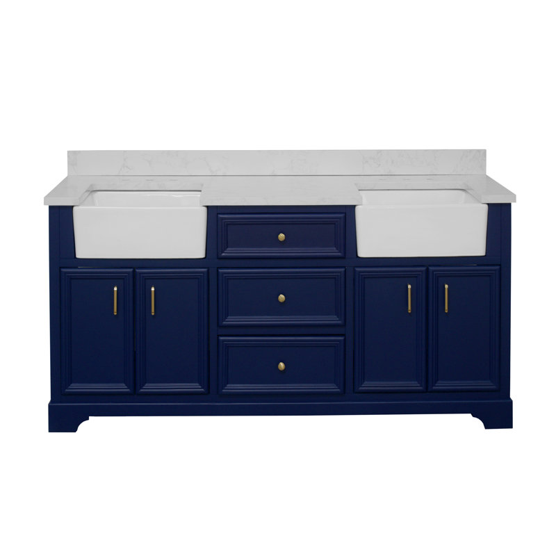 Ensemble de meuble-lavabo double 72 po Emiliano, Bleu royal, Carrare d'ingénierie