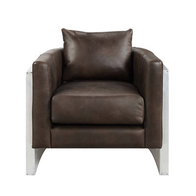 Betla Accent Chair, Espresso Top Grain Leather & Aluminum