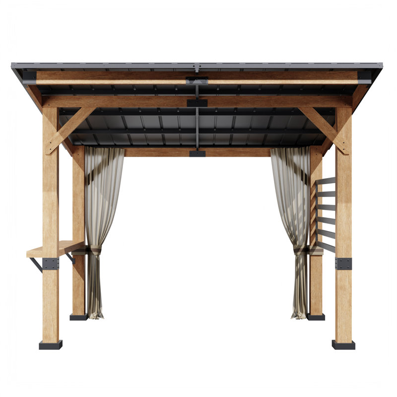 12 pi. L 10 pi. D Pavillon de jardin en bois massif avec toit en acier