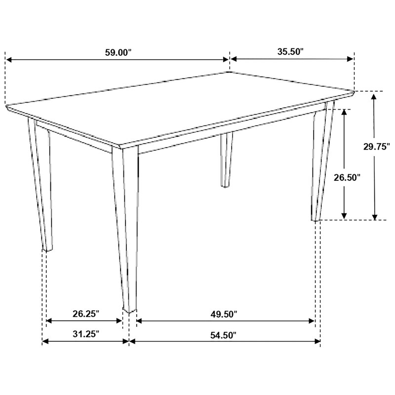 5 tables de salle à manger avec table en placage de 59 pouces et quatre chaises à pieds fuselés au fini cappuccino confortables pour un rassemblement décontracté