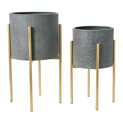 Modern Boho Embossed Metal Planters with Stands