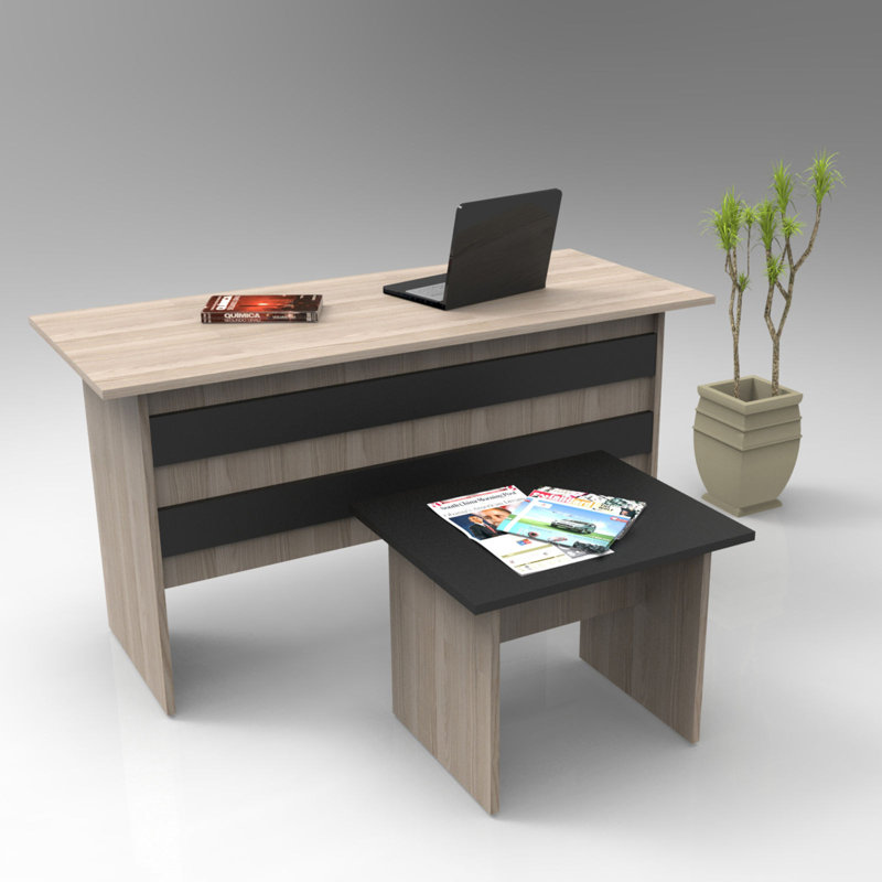 Burach 2 Piece Writing Desk Office Set, Oak Black