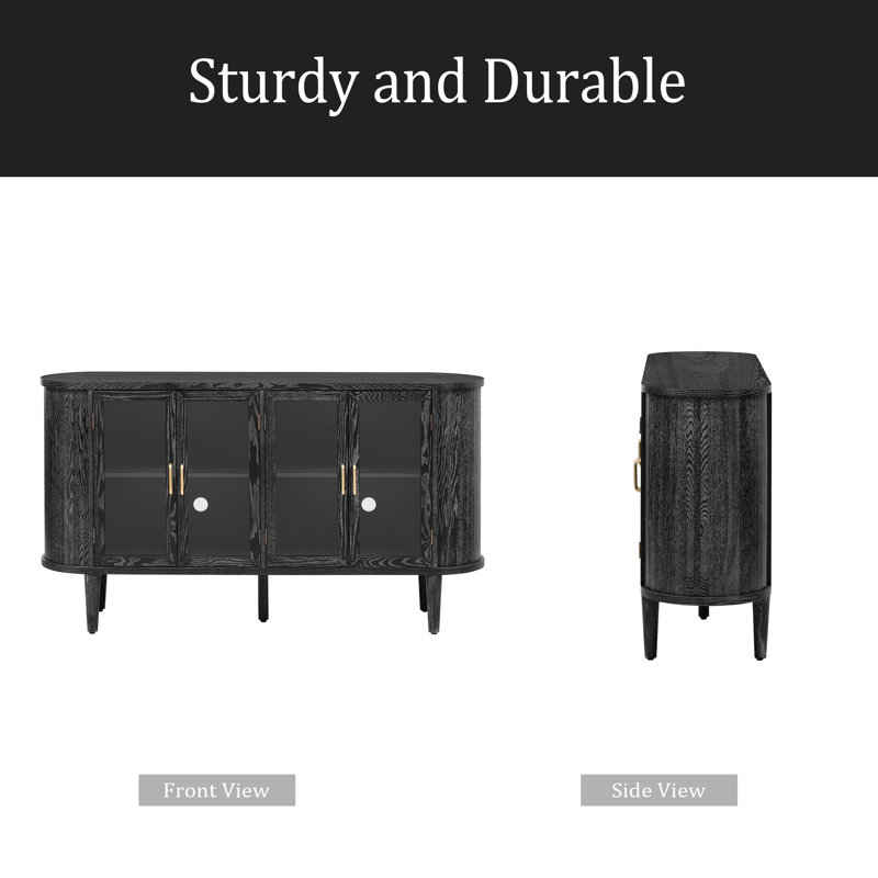 Farmhouse Sideboard Cabinet With Storage, Wood Buffet Cabinet With Glass Doors And Adjustable Shelves For Kitchen, Dining Room And Living Room