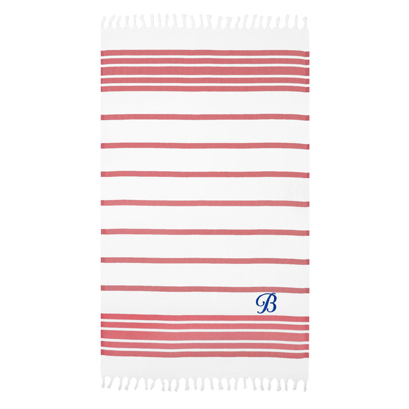 Herringbone Turkish Cotton Beach Towel, B, Orange/Gray