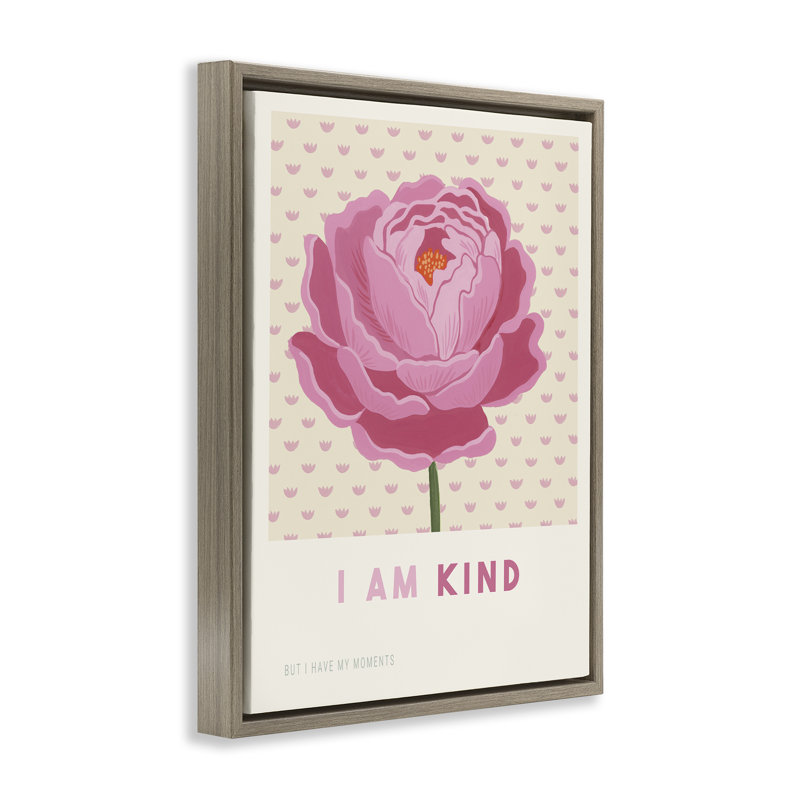 Cadre flottant Peony I Am Kind Affirmation, design par Courtney Haley, H 21 po x l 17 po, Cadre flottant orme Montalcino