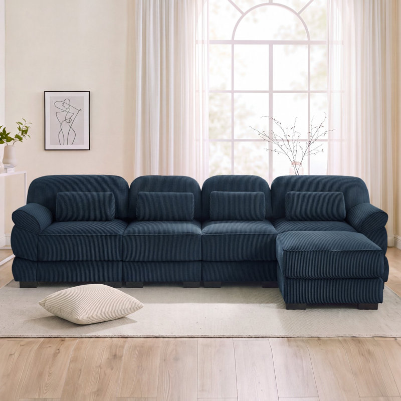 Canapé d'angle modulaire surdimensionné en forme de L, canapé 4 places avec pouf, tissu velours côtelé, pour salon, chambre ou appartement
