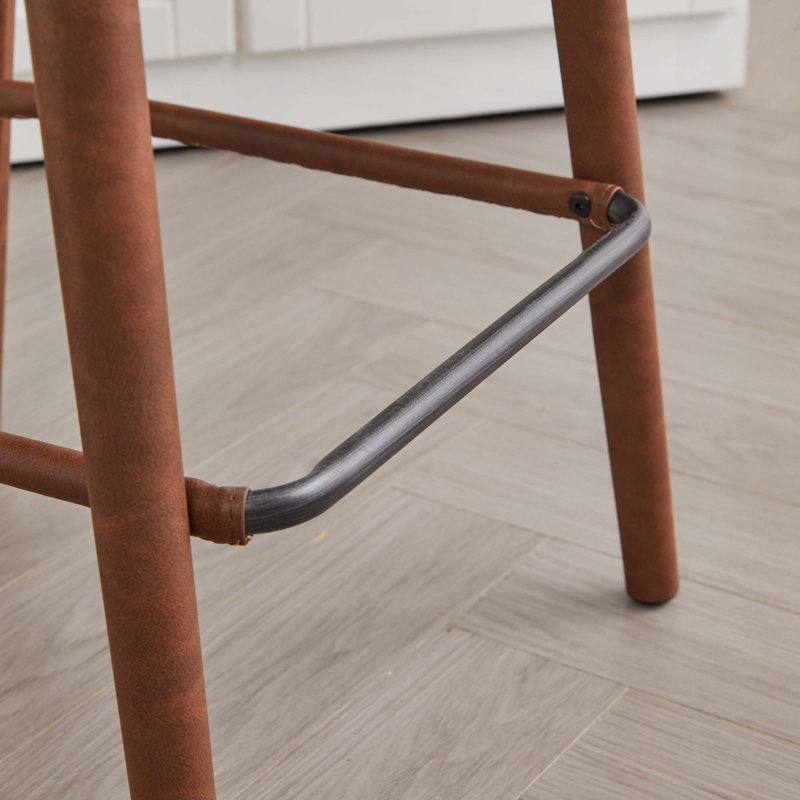 Counter Height Backless Upholstered Bar Stool With Sturdy Metal Legs & Footrest(Set Of 2), Brown