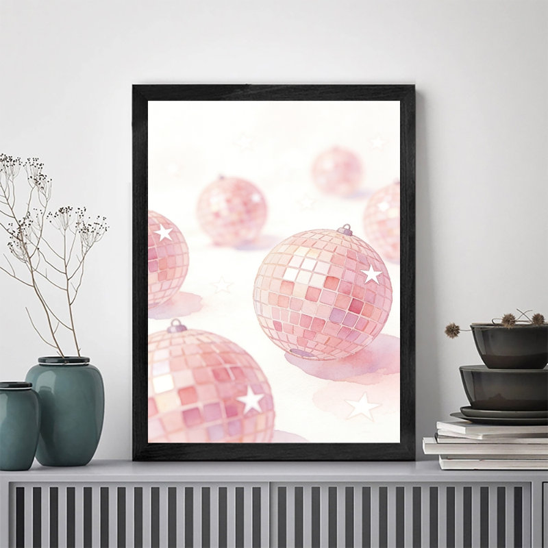 Art mural encadré noir et rose romantique avec disco rose, thème de la Saint-Valentin, H 11 po x l 9 po
