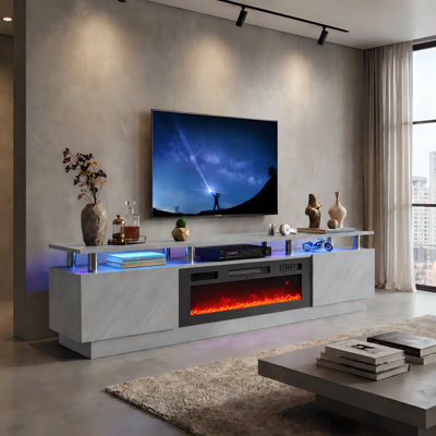 Keyle 80" W TV Stand with Electric Fireplace and LED Lights
