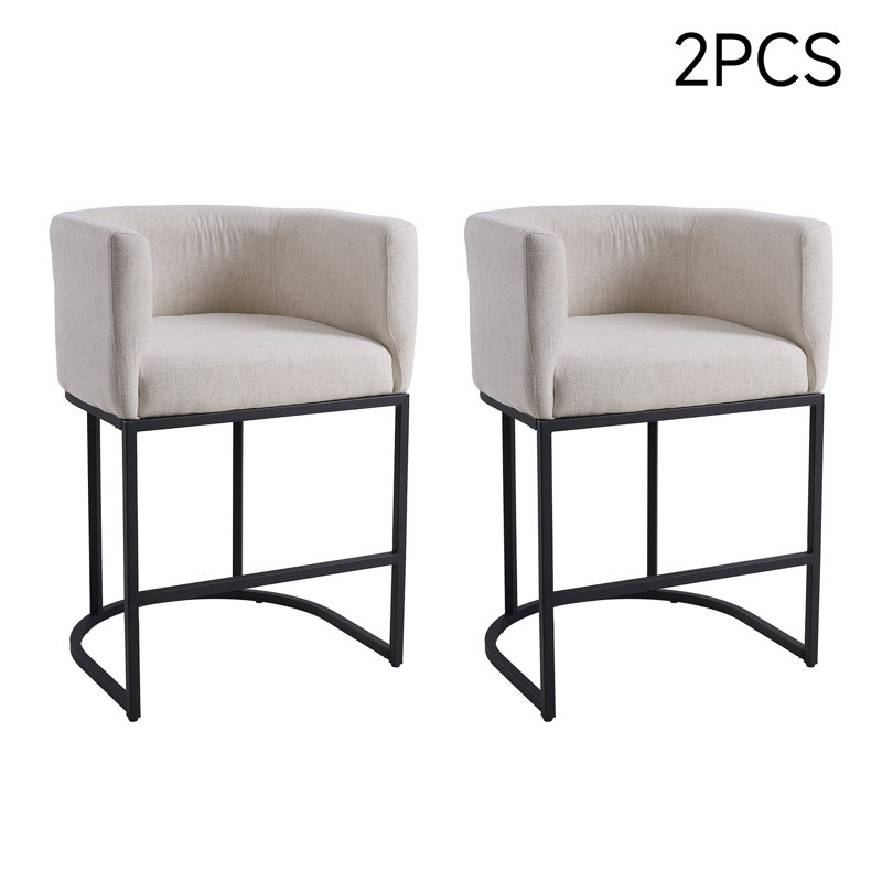 Upholstered Counter Stool with Metal Frame, Beige / Black