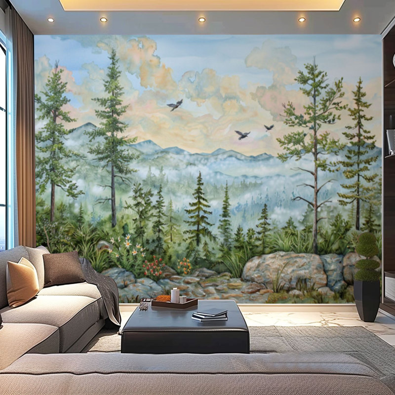 Millwood Pines Peel and Stick Canvas Wallpaper Wall Mural Green Forest ...
