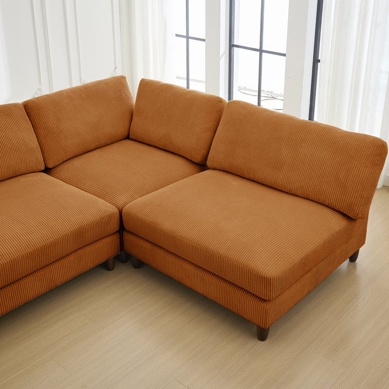 Canapé modulaire en velours côtelé 6 pièces, Velours côtelé jaune