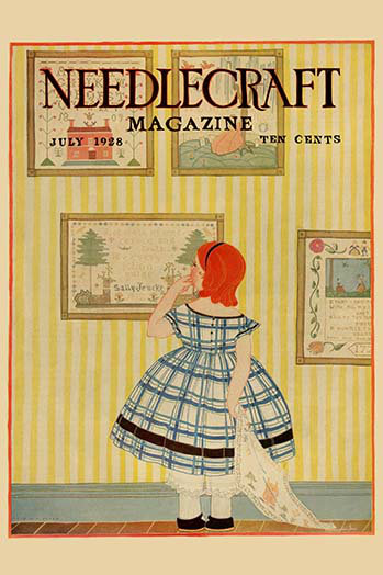 «Young Girl Looks at a» par Needlecraft Magazine - Publicité imprimée, H 30 po x l 20 po
