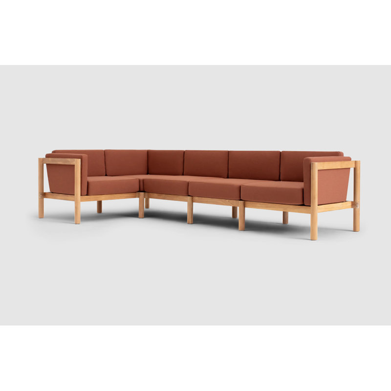 Haven 4-Piece Teak Outdoor Sectional With Sunbrella Cushions, Sunbrella Rust, 5