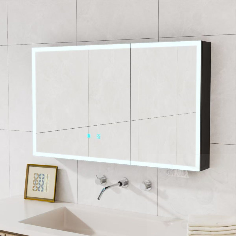 LED Mirror Bathroom Cabinet With 2 Doors, 27.6" H x 39.3" W x 5.1" D