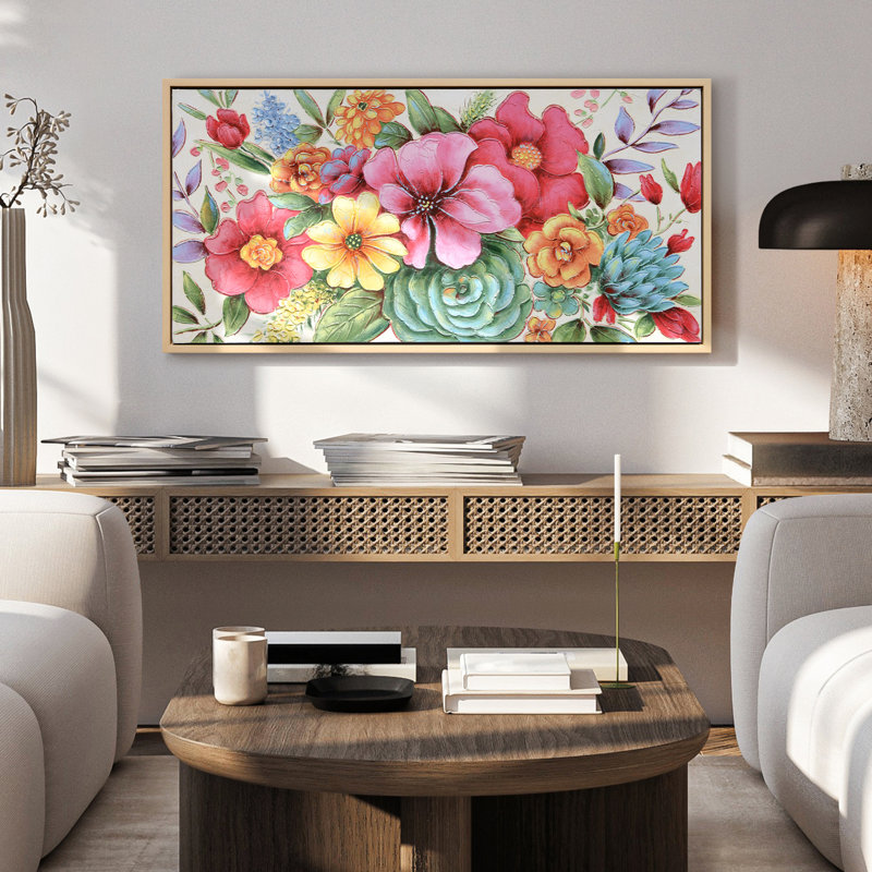 "Floral Symphony", art texturé sur toile encadré très texturé