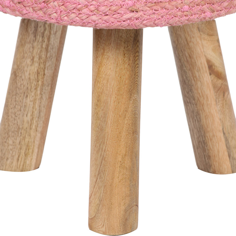 Tabouret rond rembourré en jute fabriqué à la main Kilim, Rose, Rose