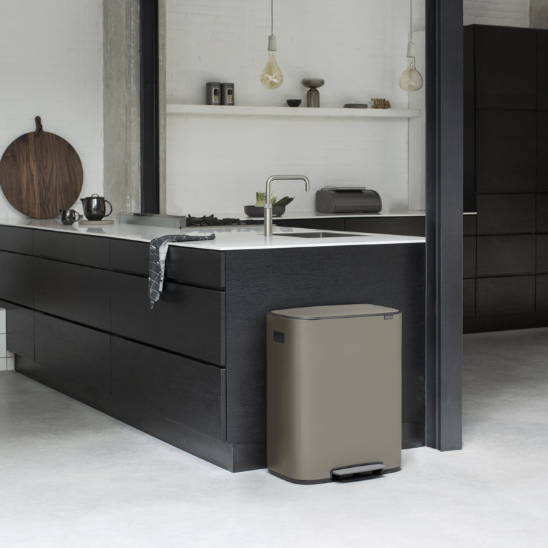Brabantia Bo Step On Dual Compartment Recycling Trash Can, 2 x 8 Gallon (2 x 30 Litre), Dark Grey