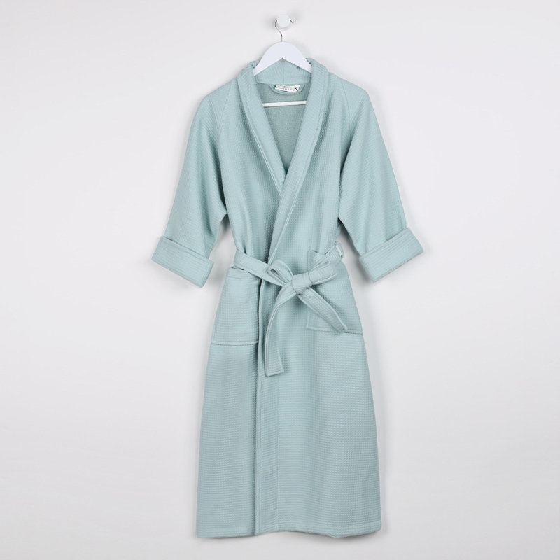 McPhail Waffle Weave Honeycomb Cotton Soft Plush Lightweight Unisex Adult Bath Robe, Aqua, L