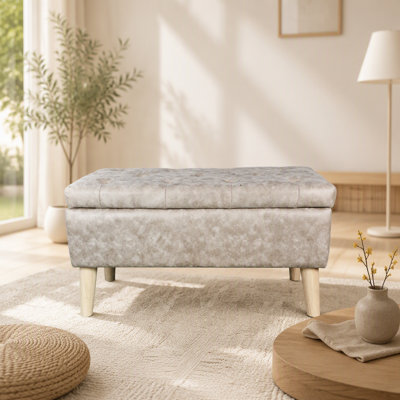 Pouf de rangement carré de 81 cm de large avec plateau intégré, repose-pieds rembourré et banc de bout de lit, idéal pour le salon, la chambre, les moments de détente, coutures modernes