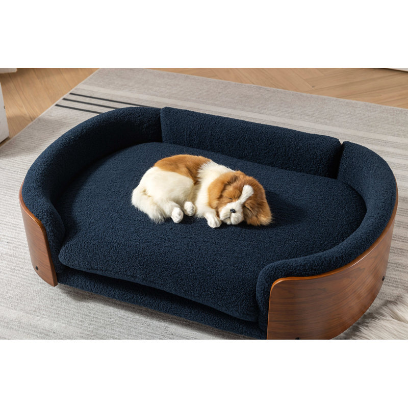 Canapé pour chien en bois massif Inira, L 30,7 po x P 20,08 po x H 9,85 po, Bleu foncé / brun