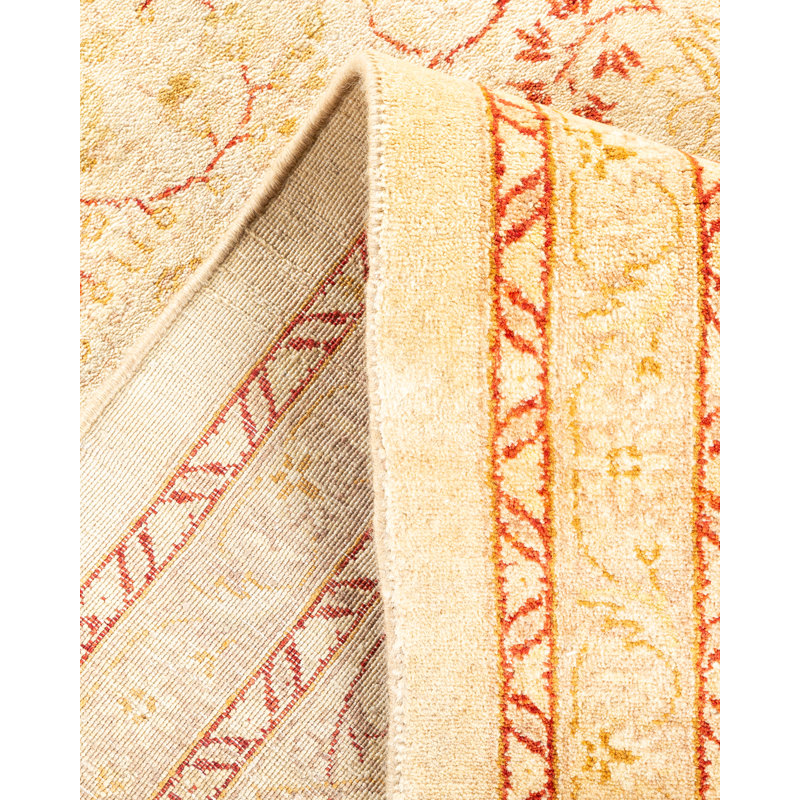 Tapis ivoire traditionnel noué à la main de conception unique 8 pi 3 po x 14 pi 8 po Keenan