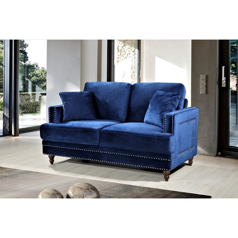 Causeuse à accoudoirs en velours 62 po Aadi, Bleu