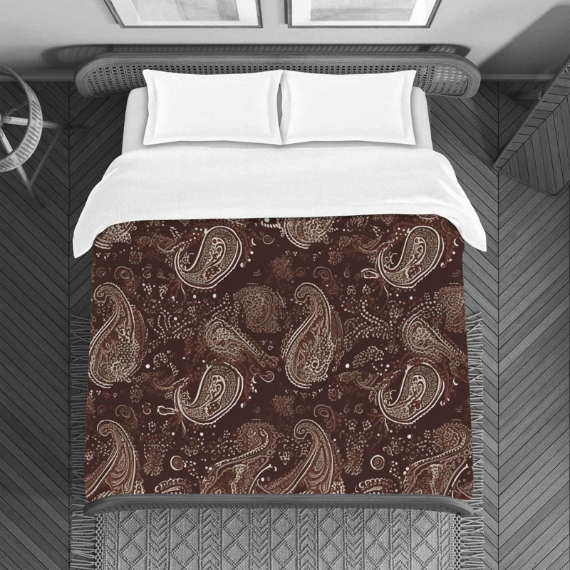 Machine Printed Duvet Cover, Twin Duvet Cover, Brown/Silver Paisley
