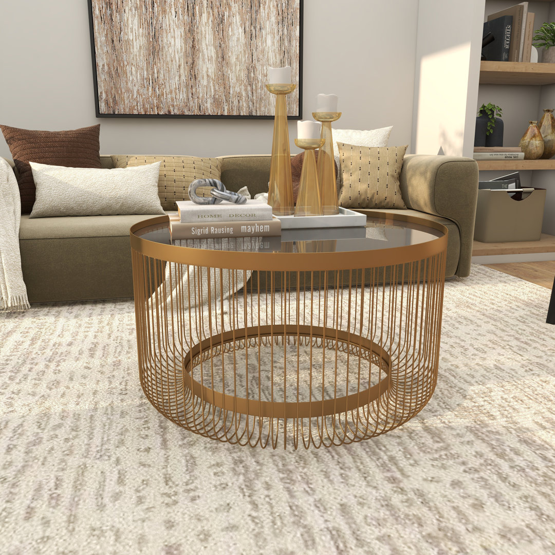 Metal Living Room Coffee Table with Clear Glass Top Etta Avenue™