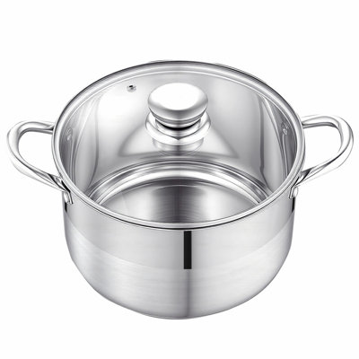 Stainless Steel Stock Pot, 8-Quart Stainless Steel Stockpot with Glass Lid, PFOA-Free, PFAS-Free, Compatible with Gas Stoves, Induction Cooktops, Electric Stoves, for Soups, Stews, and Pasta