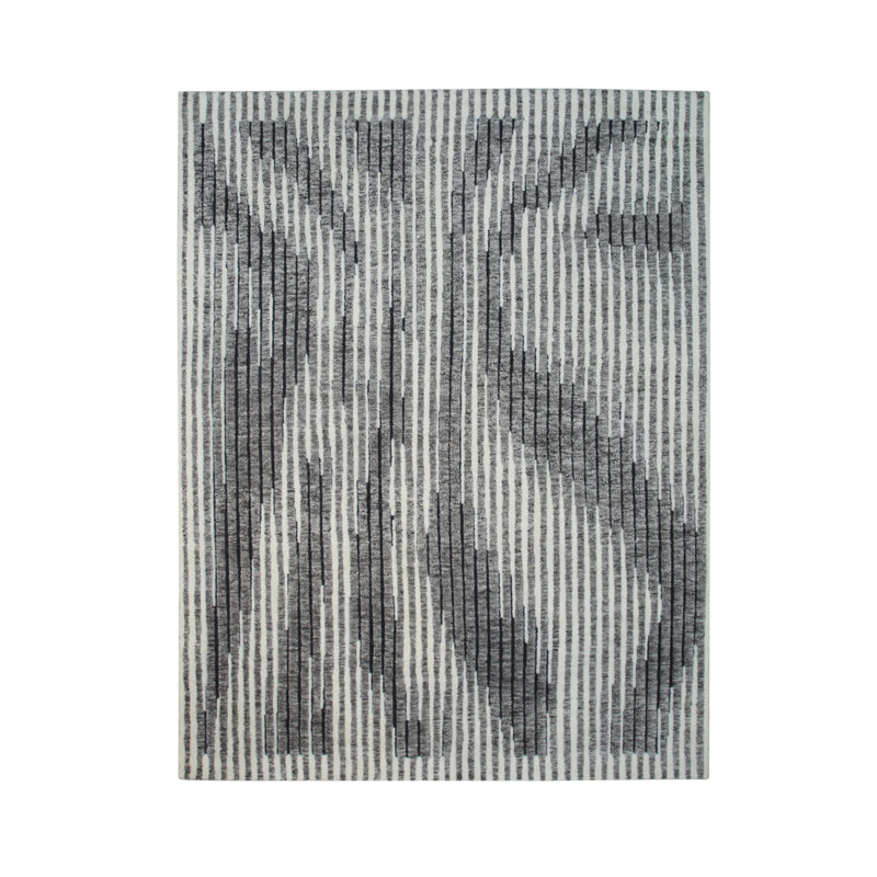 Contemporary Gray Hand Knotted Wool White/ Gray Modern Area Rug, Rectangle 4' x 6'