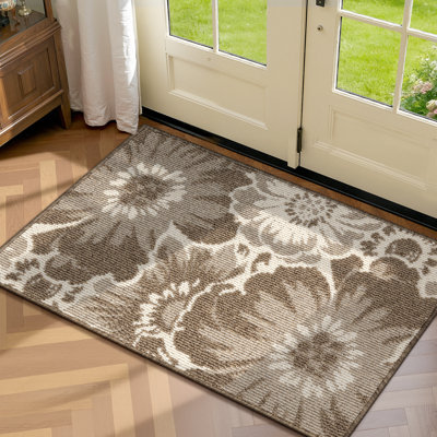 Tapis d'entrée lavable et antidérapant à motif floral