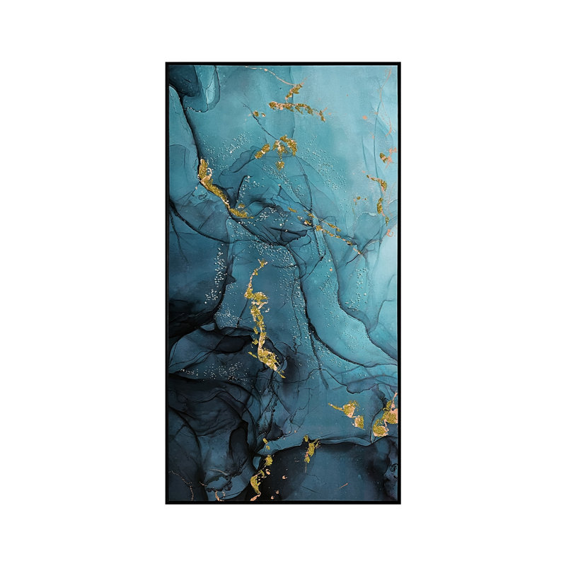 Blue & Gold Abstract Wall Art for Bedroom & Living Room, Decoration Canvas Painting