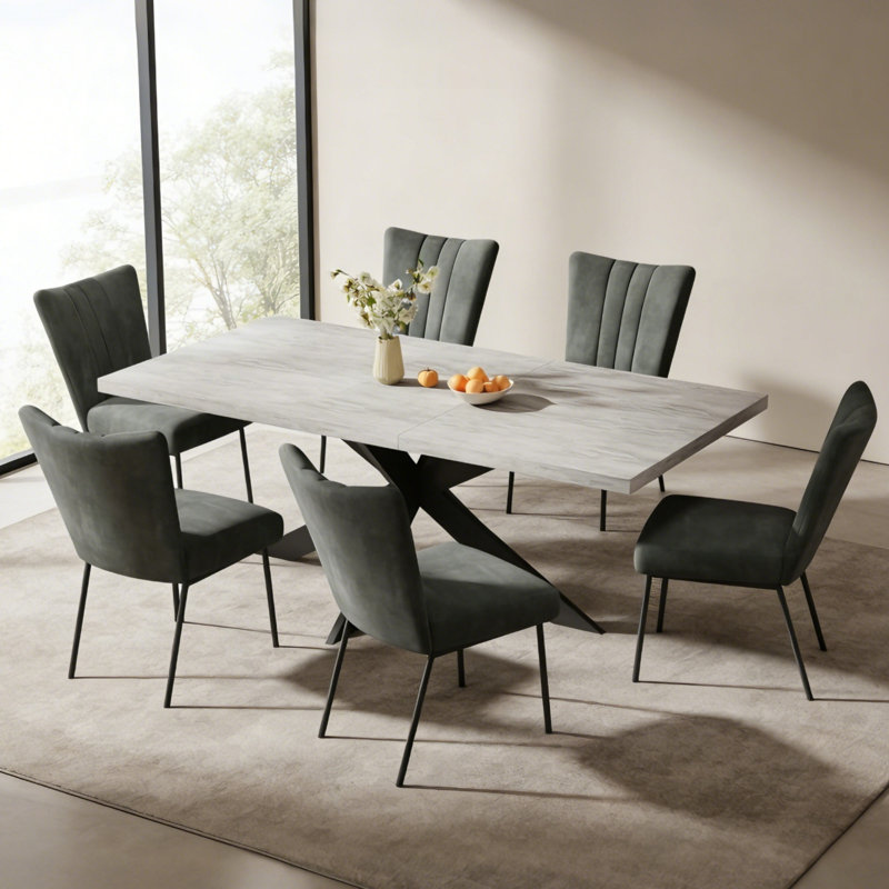 Ensemble de salle à manger Bourke Modern Kitchen, table de salle à manger extensible avec chaises rembourrées, Gris