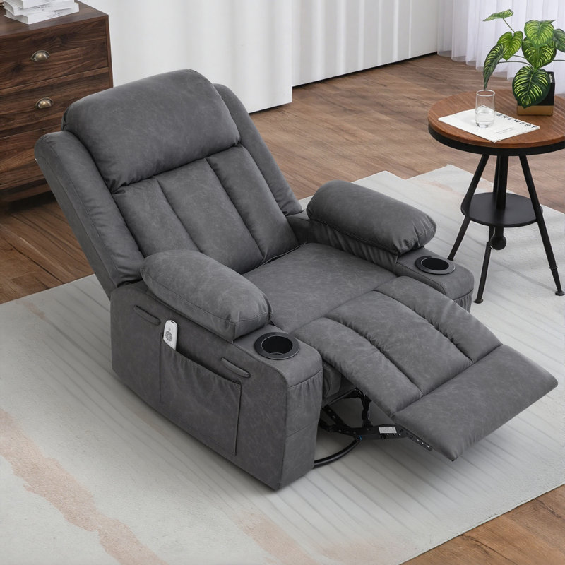 Ultimate Comfort 360° Swivel Recliner – Heated Massage, Rocking And Retractable Armrests, Gray