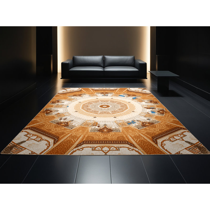 Tapis oriental beige lavable à la machine - Reliure beige, 2x4