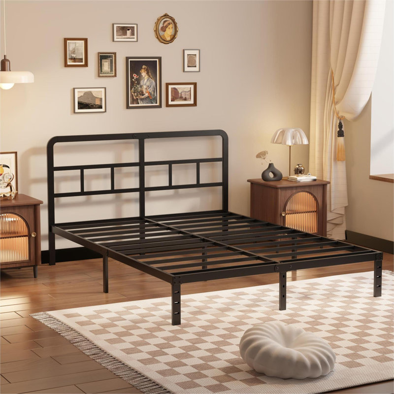 Javoronkov Metal Frame Bed with Headboard, Queen