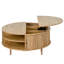 Table basse à plateau relevable rond de 39 pouces avec rangement caché, porte coulissante, pieds en pin massif et finition bois ondulé