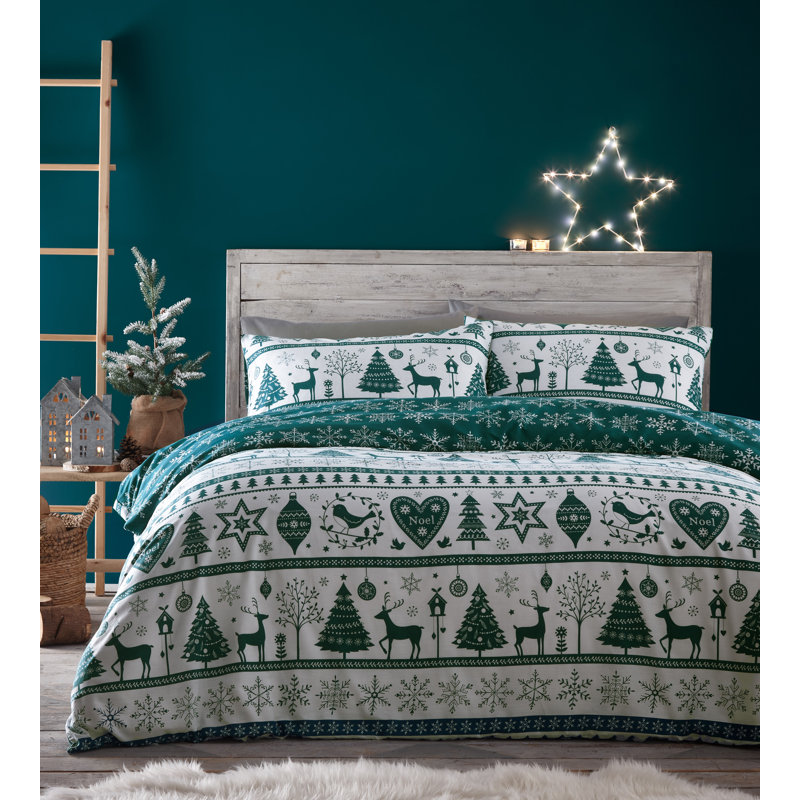 Shayla Christmas Polycotton Noel Pattern Duvet Cover Set, Kingsize - 2 Standard Pillowcases