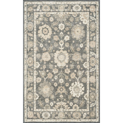 March Traditional Oriental Charcoal Machine Washable Rectangle Area Rug, 5' x 6'11''