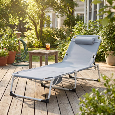 3-in-1 Heavy Duty Tanning Chair with Face Hole, 5-Position Adjustable Folding Lay Flat Beach Lounge Chair for Camping Sunbathing