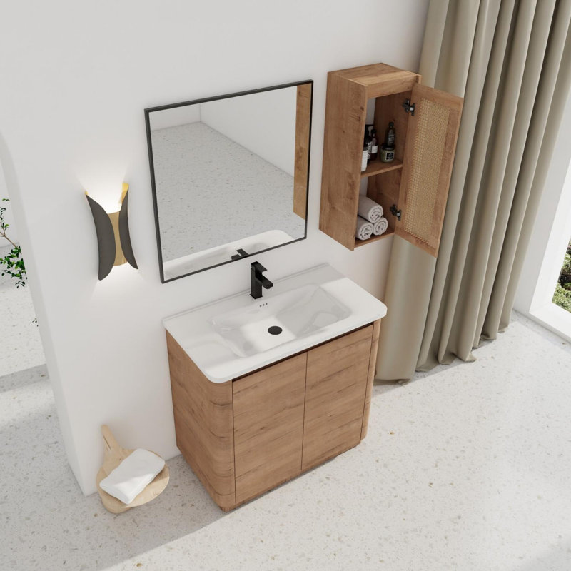 Meuble-lavabo autoportant avec lavabo et porte à fermeture en douceur et armoire latérale, 36"