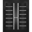 Portes doubles françaises massives Quadro 4088 Noir mat avec vitrage dépoli, cadre en bois massif, portes robustes pour placard ou chambre - 36 x 80 (2 x 18 x 80)